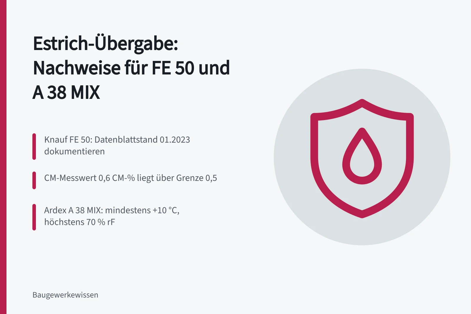 Übergabeprotokoll für Estrich mit Produkt, Heizstatus, Belag und CM-Messwert